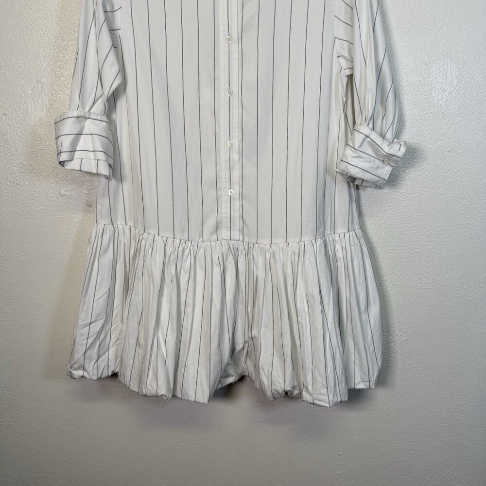 MADEWELL Bubble-Hem Mini Shirtdress in Pinstripe Poplin Dress X-Small - Picture 9 of 16